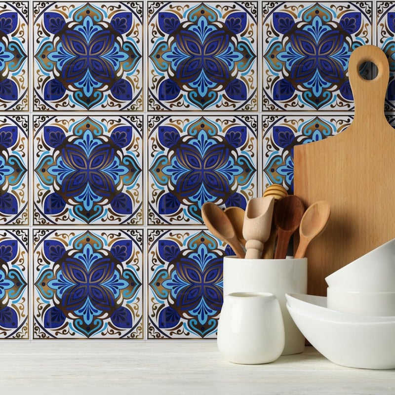 DICOFUN 32 Moroccan Tile Peel and Stick Backsplash, 6" x 6" Waterproof Mandala Stick on Wall Tiles (Style 3) - Image 2